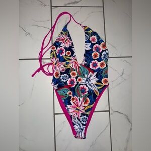shein pink multicolor floral one piece swimsuit bathing suit